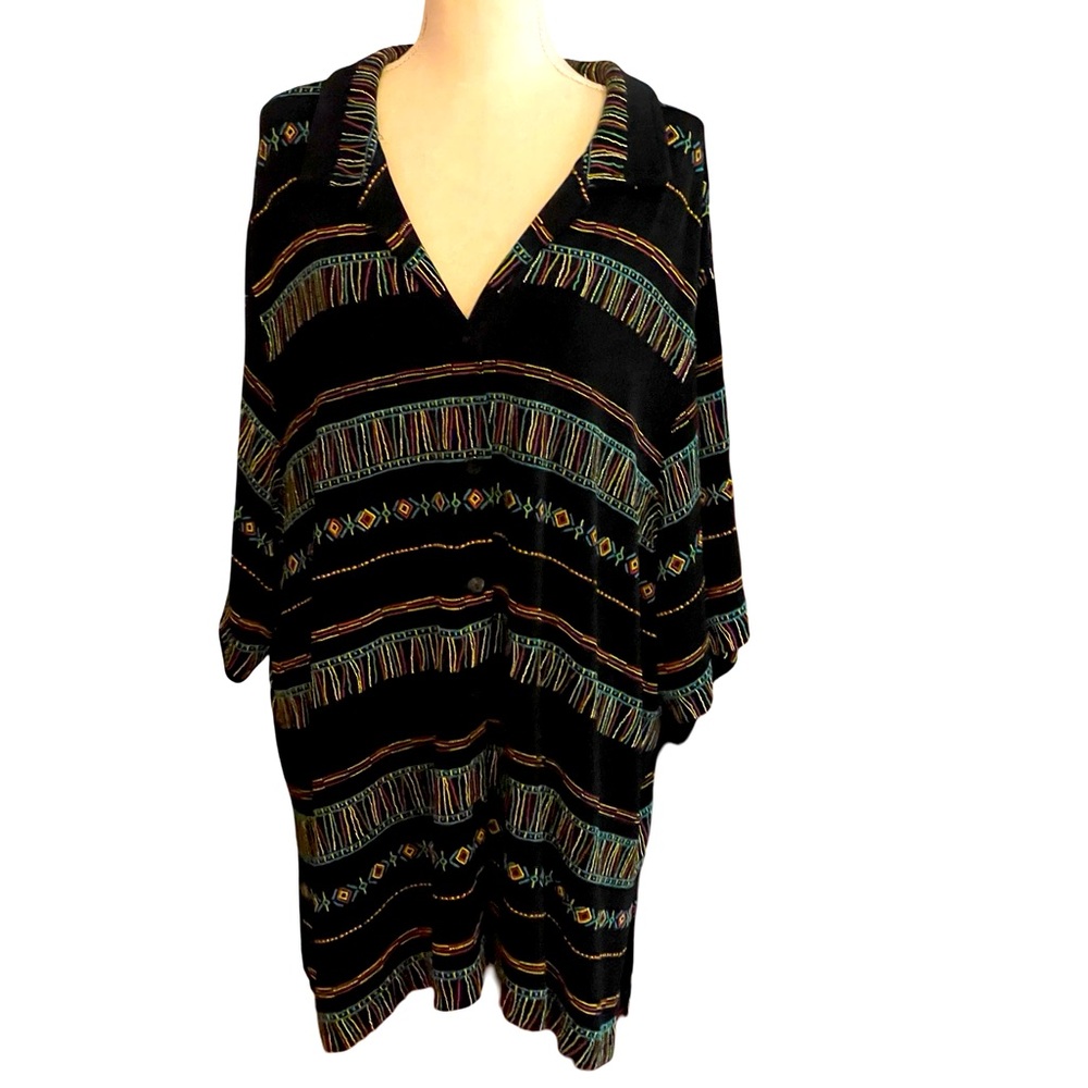 Vikki Vi California Button Down blouse size 3X short sleeves faux embroidery